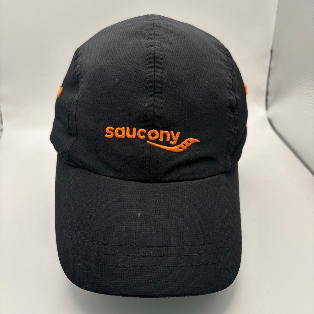Saucony Imperial Running Hat Black Orange Embroidered Performance Cap Adjustable